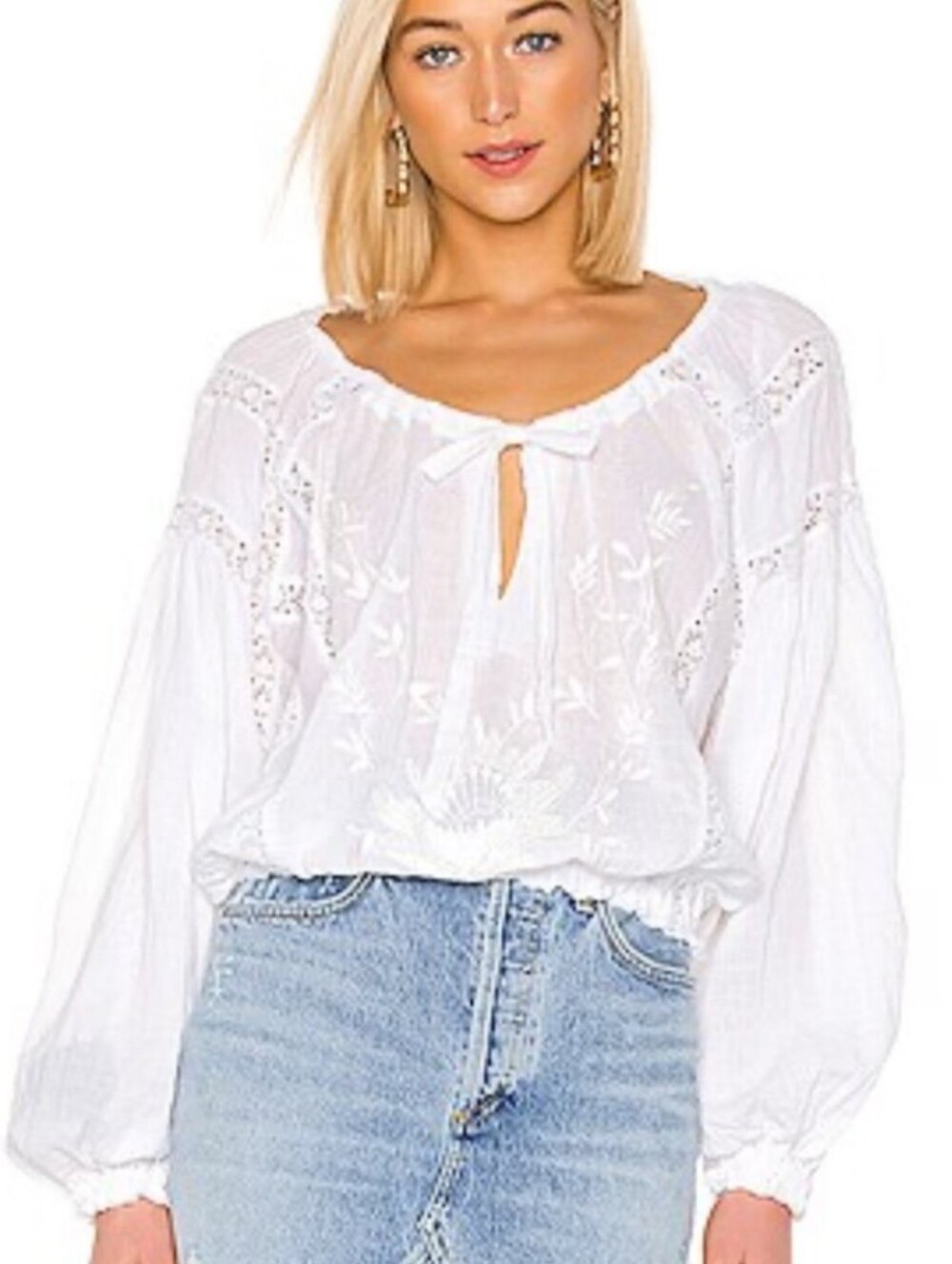 Free People Maria Maria White Top Drawstring Neck Sz M Like New